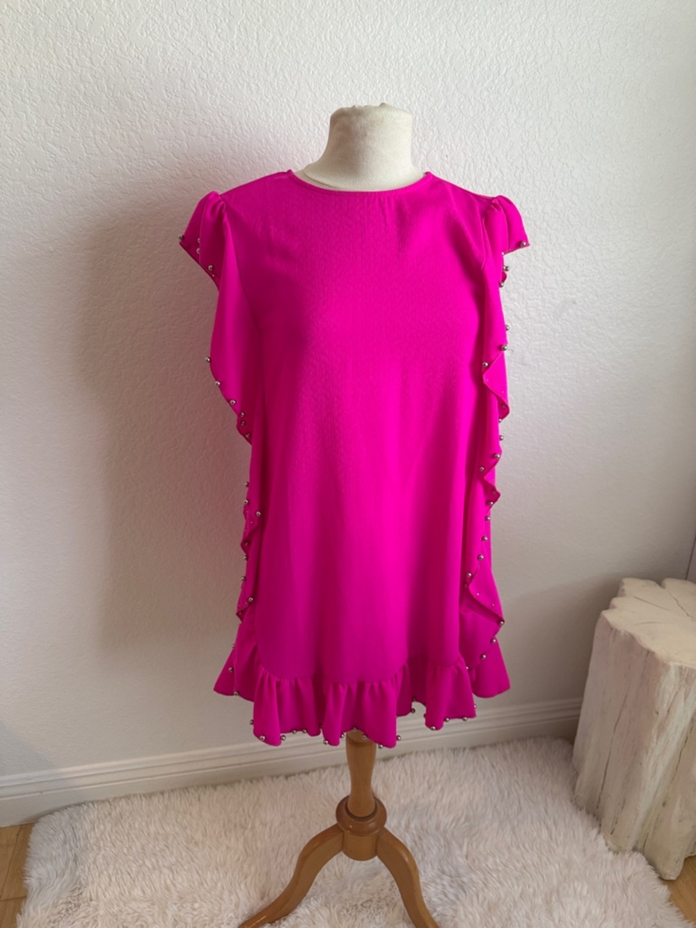 TCEC Bright Fuchsia Ruffle Sleeve Dress